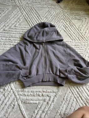 Alo Hooded crop Zip-Up hoodie in purple Gray